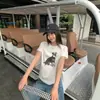 Camiseta de Manga Corta con Estampado de Cachorro de Dibujos Animados Estilo Americano para Mujer, Top Corto Dulce y Picante de Verano Ajustado para Figuras Pequeñas