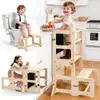 Mesa y Silla de Madera Maciza Transfronteriza Montessori para Destete Muebles Infantiles Taburete Escalón para Niños Pequeños Taburete Infantil Torre de Aprendizaje