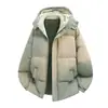 Nova jaqueta de algodão com capuz color block para outono e inverno para homens, jaqueta de algodão acolchoada estilo coreano da moda para o início da primavera, peça de outer wear estilo casal
