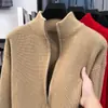 Cárdigan versátil de color liso transfronterizo para hombre, suéter grueso, chaqueta con cremallera y cuello alto cálida para primavera y otoño, prendas de punto para hombre