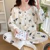 Xiangling Premium 100% Algodão Classe A Gaze Dupla Conjunto de Pijama Manga Longa Calça Longa Pós-parto Resistente a Amassados Roupa de Dormir