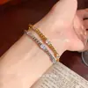Pulseira fecho retangular com zircônia banhada a ouro 18K real, simples e elegante, joia de nicho de luxo leve de alta qualidade