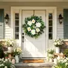 Corona de Hoja de Olivo y Rosa de Primavera y Verano de Amazon Transfronteriza Colgante de Pared para el Hogar Decoración de Puerta Principal