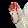 Pulsera de Cristal de Ágata Roja Natural Roja Jingxun para Mujer, Pulsera de Ágata Roja de Doble Círculo, Accesorio de Mano Estilo Vintage