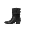 Botas Slouch de Couro Colorido Lavado para Mulheres, Botas de Cano Médio, Novo Estilo Outono e Inverno, Bico Quadrado de Couro Genuíno, Botas Western de Couro Genuíno com Salto Médio Robusto, de Calçar
