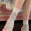 Calcetines Finos Versátiles de Media Pantorrilla para Mujer Primavera y Verano, Calcetines de Malla Holgados, Calcetines de Encaje Estilo Ballet Lolita Miu