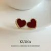 Aretes Rojos en Forma de Corazón para Mujer, Nuevo Estilo Otoño e Invierno, Lujo Ligero, Sensación de Alta Gama, Aretes con Pasador de Plata Pura, Aretes Estilo Retro de Año Nuevo