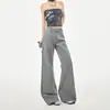 Calça Flare Nova Estação Tencel Lyocell Não Apertada para Mulheres, Confortável e Respirável com Bolsos Laterais, Calça Flare Casual Solta