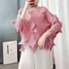 Blusa Feminina Lingying Plissada 8161 em Estoque Blusa Top Plissado Diamante 2026 Outono Gola Redonda Manga Raglan Artística