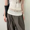 Cinturón Beige Simple Estilo Retro Old Money para Mujer Hebilla Metálica de Alta Gama Cinturón de Cuero para Usar con Jeans Accesorio Decorativo Moderno
