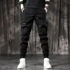Calça de Trabalho Estilo Americano Tendência Marca Outono/Inverno Masculina Bolsos Múltiplos Slim Fit Barra Ajustada Calça Casual de Rua Calça Preta