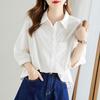 Venta Directa de Fábrica Camisa Blanca de Algodón Puro Color Verde Menta para Mujer Manga Tres Cuartos Verano Nuevo Elegante para el Trabajo Es Amigable con la Piel y Cómodo