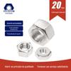 Porca Sextavada Externa de Aço Inoxidável 304 Porca EUA Padrão ANSIB18.2.2 Porca de Contrapino Fina/Grossa