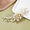 Peine de pelo dorado de estilo europeo transfronterizo para novia, tocado de pedrería y perlas, accesorios de boda al por mayor