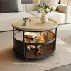Mesa Lateral Redonda Simples e Moderna de Ardósia para Sofá de Sala de Estar, Adequada para Apartamentos Pequenos, Mesa de Centro com Rodinhas Móveis, Mesa Pequena