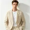 Ropa de Hombre Transfronteriza Comercio Exterior Traje Casual para Hombre Chaqueta de Una Sola Capa Color Sólido Algodón Lino Moda Casual Top para Hombre Traje de Lino