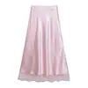 Falda larga de encaje de lujo ligero transfronteriza con abertura lateral, falda de satén para mujer, nueva moda de verano, versátil, color liso, línea A
