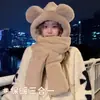 Chapéu de Urso Versão Coreana Fofo para Mulheres Outono e Inverno Chapéu Cachecol Integrado Luvas Quentes Aquecedor de Pescoço Conjunto de Três Peças Tendência