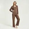 Nuevo conjunto de pijama de gasa floral de doble capa para mujer, con cuello camisero, mangas largas y pantalones largos, adecuado para usar en casa en primavera y otoño, casual y se puede usar para salir