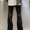 Wukong Goods Jeans Flare Bordado de Espinho Estilo High Street Americano para Homens Calças Retas Largas Estilo Hip-Hop Gótico Escuro