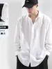 Camisa de Hielo de Seda para Hombre Otoño 2025, Manga Larga, Blanca Casual, Corte Holgado, Talla Grande, Tacto de Alta Gama, Estilo Delgado