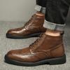 Botas Martin Masculinas Estilo Britânico Vintage Botas de Tornozelo Negócios Formal Brock Cano Alto Sapatos de Couro Inverno Aumento de Altura Roupa de Trabalho Botas de Couro