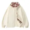 Jaqueta de algodão xadrez de inverno moderna estilo americano para homens, jaqueta baseball solta, peça de outer wear fashion e estilosa para primavera e outono