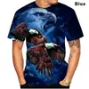 Explosiones de Verano 2024 Nueva Camiseta con Estampado 3D de Águila Camiseta con Patrón de Pájaro Moda Callejera para Hombre y Mujer Manga Corta Top Casual