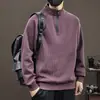 Camiseta de algodón gruesa de cuello redondo de alta gama para hombre, nuevo estilo primavera y otoño 2026, forrada de felpa, corte holgado, bloques de color, manga larga, top elegante para hombre