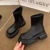 Botines Martin Cortos de Punta Redonda 2025 Otoño Estilo Británico Suela Gruesa Slip-On Elásticos Ajustados para Aumento de Estatura Petite Botines