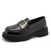 Mocasines de Cuero Genuino para Mujer con Suela Gruesa, Estilo Otoño Nuevo, con Hebilla de Caballo, Suela Suave, Zapatos Negros de Moda Estilo Británico
