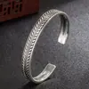 Pulsera Étnica Vintage Flecha Pluma Plata Tailandesa Negra Pulsera Temperamento Hojas Trenzada Abierta Plata Chapada Hoja