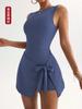 Nuevo Falda de Tenis de una Pieza Ajustada Anti-Exposición Falsa de Dos Piezas Aspecto Adelgazante Alta Elasticidad Casual Fitness Vestido de Yoga para Espalda