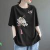 Camiseta de Manga Corta 100% Algodón para Mujer Verano 2026 Nuevo Estilo Chino Talla Grande 100kg Estilo Mamá Holgada Adelgazante Versátil