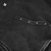 Sudadera con capucha lavada y desgastada para hombre, estilo punk primavera y otoño con bordado de cruz y diseño de remaches, chaqueta única de doble cremallera