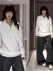Sudadera de moda de estilo callejero americano para otoño, con cuello metálico de media cremallera, top holgado de manga larga, unisex y elegante