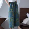 Pijama de doble capa de gasa de algodón puro, estilo mismo de transmisión en vivo, para mujer, holgado, pierna ancha, pantalones de casa, estilo nacional retro, se pueden usar afuera, pantalones largos