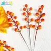 Fruta de la Fortuna Artificial Personalizada Fruta Roja Venta al por Mayor Festival de la Cosecha Acción de Gracias Decoración de Otoño Accesorios Rama de Bayas con Gradiente Amarillo