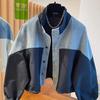 Jaqueta Patchwork de Sarja com Gola Alta para Mulheres 2026 Outono Nova Casual Solta Emagrecedora Jaqueta Curta Top A6543