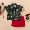 Comércio exterior Natal Crianças terno 2023 meninos cartoon impresso camisa de manga curta meninos curto cavalheiro terno