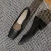Zapatos de Tacón Alto Cuadrados de Piel Genuina Francesa para Mujer 2024 Nuevos Tacón Grueso Piel de Cordero Color Sólido Retro Zapatos de Trabajo Zapatos Profesionales de una Sola Capa