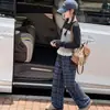 Conjunto de Top de Manga Larga Falso de Dos Piezas para Niñas de Primavera y Otoño Pantalones de Pierna Ancha para Niños Talla Mediana y Grande Conjunto de Dos Piezas Casual Lindo Versátil Moderno