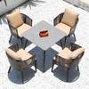 Mesa y silla de patio exterior Terraza Villa silla de ratán simple Ocio Jardín hierro Ratán tejido plástico madera placa de roca mesa de comedor con sombrilla