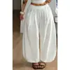 Calças Largas de Cintura Alta Casuais de Verão para Mulheres, Cor Sólida, Calças Lanterna, Preto e Branco