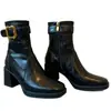 Versión de Piel de Vaca ~ Botines de Tacón Alto para Mujer Otoño e Invierno 2025 Nuevos Botines de Punta Cuadrada para Personas Bajitas Botas Gruesas Francesas de Tacón Delgado