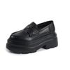 Mocasines Pequeños de 7 cm con Suela Gruesa Aumentada de Piel de Vaca Primavera 2025 Tacón Alto Grueso Hebilla Redonda Bloque de Color Zapatos de Cuero de una Sola Capa para Mujer