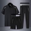 Traje deportivo de verano para hombre de mediana edad, informal, de seda de hielo, fino, de manga corta, polo, camiseta y pantalones cortos, talla grande, de secado rápido, traje de tres piezas