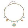 Joyería Taina transfronteriza europea y americana de acero inoxidable y piedra natural, collar con colgante de turquesa de moda, sensación de lujo ligero y alta gama al por mayor