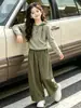 Conjunto de Punto con Capucha para Niñas para Primavera y Otoño con Pantalones de Pierna Ancha, Conjunto de Dos Piezas Estilo Coreano Moda Casual para Niñas Mayores, Ropa de Otoño de Moda