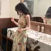 Vestido de Malla con Estampado Retro de Cuello Halter Vestido de Vacaciones de Verano para Playa Vestido Largo Elegante sin Mangas Estilo Nuevo de Verano para Mujer